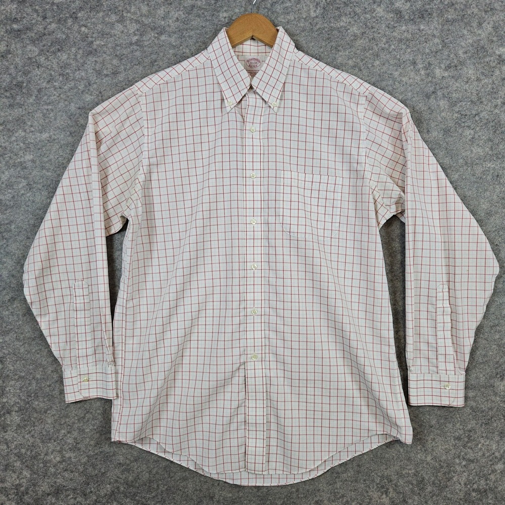 Brooks Brothers Men's White Windowpane Size M 15 1/2 - 34 Dress‎ Shirt STAINS